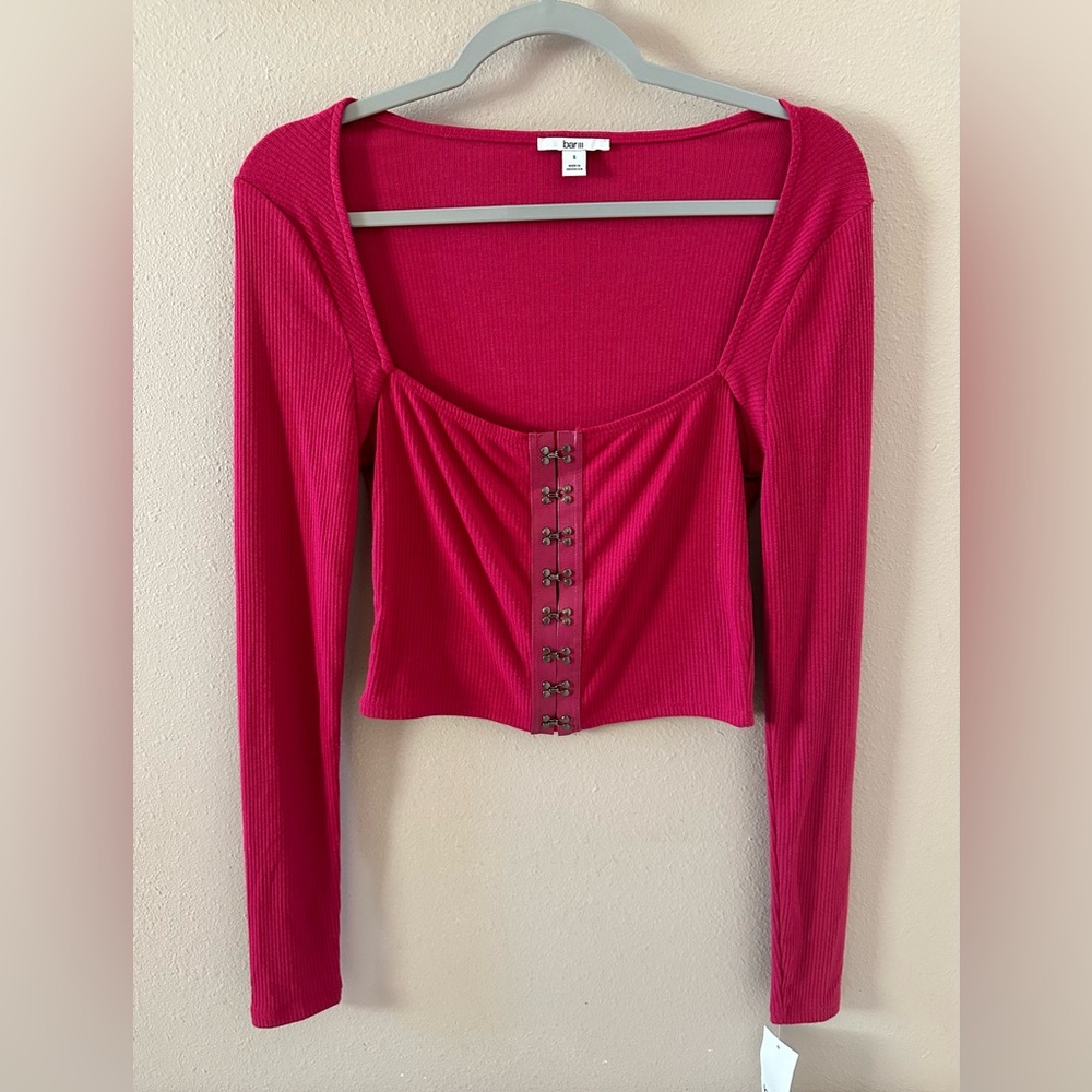 🔴 Ribbed Crop Top with Faux Leather Strip - NWT
